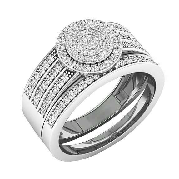 Dazzlingrock Collection Round White Diamond Bridal Cluster Engagement Ring Set for Women (0.45 ctw, Color I-J, Clarity I2-I3) in 10K White Gold, Size 8.5