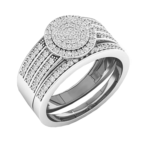 Dazzlingrock Collection Round White Diamond Bridal Cluster Engagement Ring Set for Women (0.45 ctw, Color I-J, Clarity I2-I3) in 10K White Gold, Size 9.5
