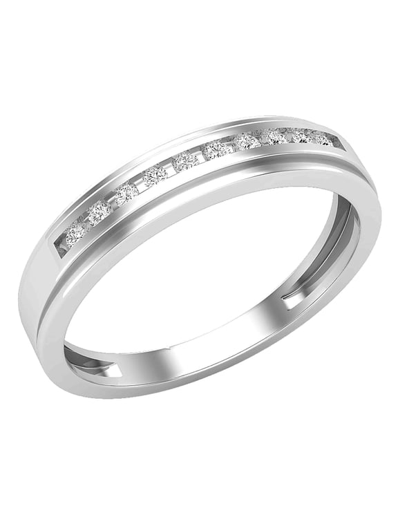 Collection Round White Diamond Channel Set Single Row Anniversary Wedding Band for Men (0.12 ctw, Color I-J, Clarity I2-I3) in 925 Sterling Silver, Size 12