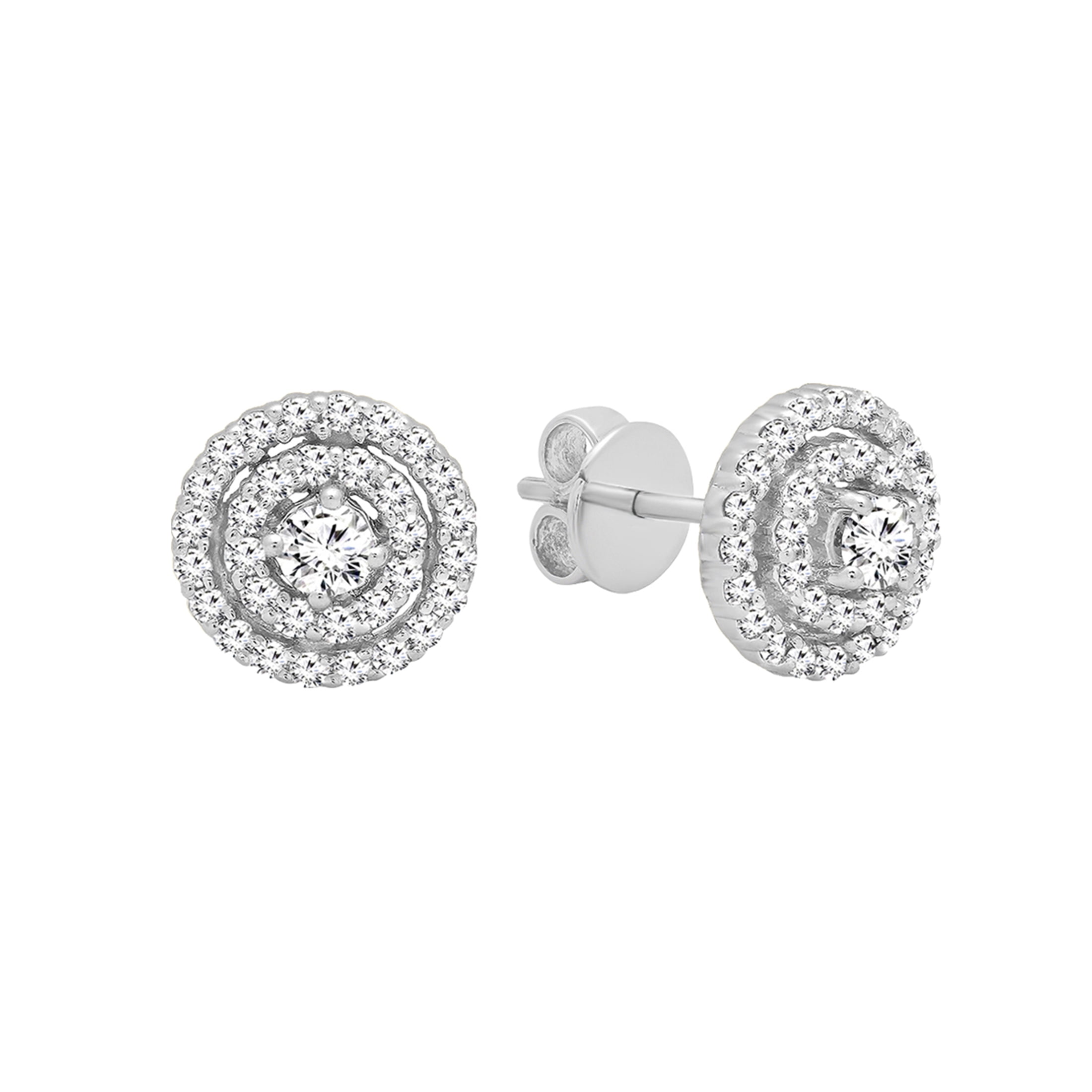 Dazzlingrock Collection Round White Diamond Circle Double Halo Pushback ...