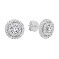 thumbnail image 1 of Dazzlingrock Collection Round White Diamond Circle Double Halo Pushback Stud Earrings for Women (0.41 ctw, Color I-J, Clarity I1-I2) in 18K White Gold, 1 of 4