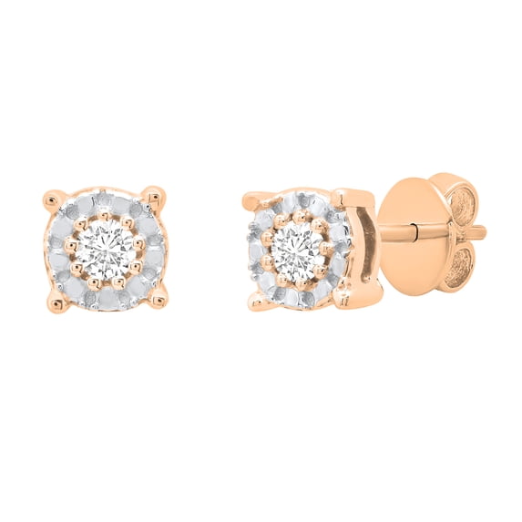 Dazzlingrock Collection Round White Diamond Cluster Beaded Stud Earrings for Women (0.10 ctw, Color I-J, Clarity I1-I2) in 18K Rose Gold