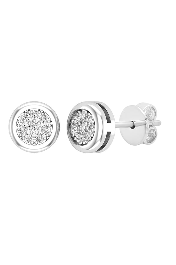Collection Round White Diamond Cluster Circle Pushback Stud Earrings for Women (0.10 ctw, Color I-J, Clarity I2-I3) in 925 Sterling Silver
