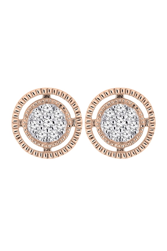 Collection Round White Diamond Cluster Circle Pushback Stud Earrings for Women (0.10 ctw, Color I-J, Clarity I1-I2) in 18K Rose Gold