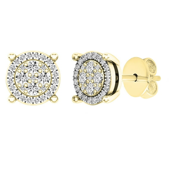 Dazzlingrock Collection Round White Diamond Cluster Flower Pushback Stud Earrings for Women (0.25 ctw, Color I-J, Clarity I1-I2) in 18K Yellow Gold