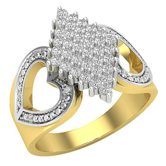 Dazzlingrock Collection Round White Diamond Cluster Heart Promise Ring for Women (0.50 ctw, Color I-J, Clarity I1-I2) in 14K Yellow Gold, Size 7.5
