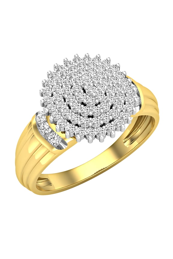 Collection Round White Diamond Cluster Right Hand Ring for Women (0.47 ctw, Color I-J, Clarity I1-I2) in 14K White & Yellow Gold, Size 7