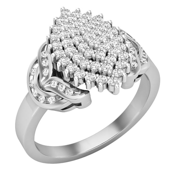 Dazzlingrock Collection Round White Diamond Cluster Right Hand Ring for Women (0.50 ctw, Color I-J, Clarity I1-I2) in 18K White Gold, Size 7.5