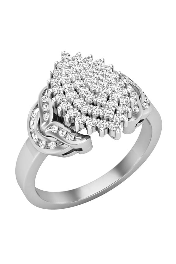 Collection Round White Diamond Cluster Right Hand Ring for Women (0.50 ctw, Color I-J, Clarity I2-I3) in 925 Sterling Silver, Size 4