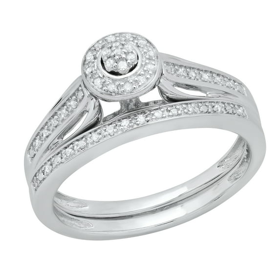 Dazzlingrock Collection Round White Diamond Cluster Style Engagement Ring Set for Women (0.13 ctw, Color I-J, Clarity I2-I3) in 10K White Gold, Size 8.5