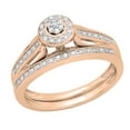 thumbnail image 1 of Dazzlingrock Collection Round White Diamond Cluster Style Engagement Ring Set for Women (0.13 ctw, Color I-J, Clarity I1-I2) in 14K Rose Gold, Size 4, 1 of 6