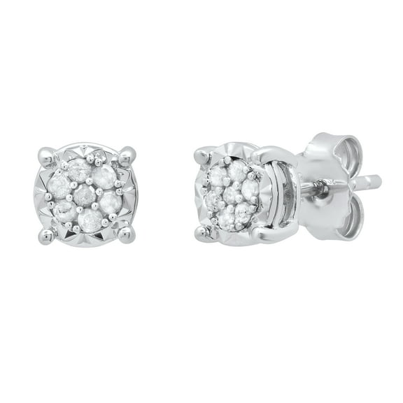 Dazzlingrock Collection Round White Diamond Cluster Style Flower Stud Earrings for Women (0.10 ctw, Color I-J, Clarity I2-I3) in 925 Sterling Silver
