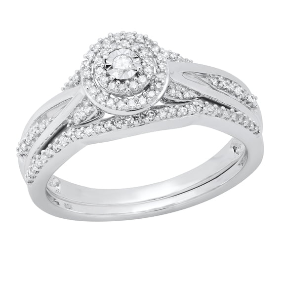 Dazzlingrock Collection Round White Diamond Cluster Style Wedding Ring Set for Women (0.18 ctw, Color I-J, Clarity I2-I3) in 925 Sterling Silver, Size 6.5