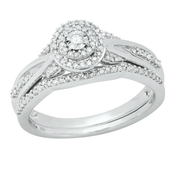 Dazzlingrock Collection Round White Diamond Cluster Style Wedding Ring Set for Women (0.18 ctw, Color I-J, Clarity I2-I3) in 925 Sterling Silver, Size 8.5