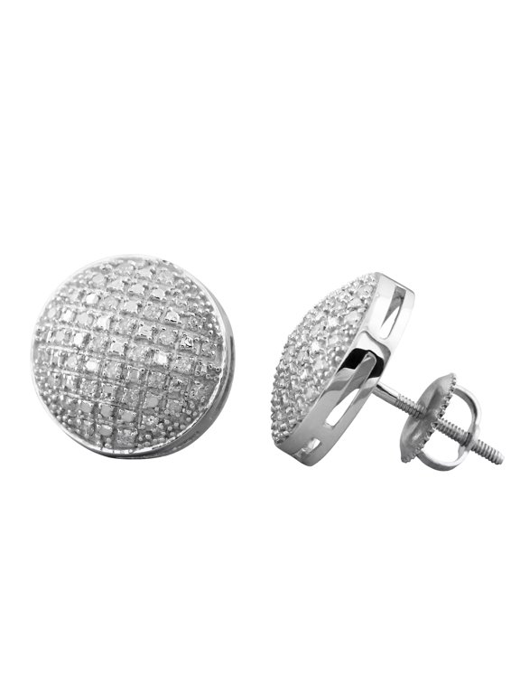 Collection Round White Diamond Concave Circle Shape Screwback Stud Earrings for Unisex (0.33 ctw, Color I-J, Clarity I2-I3) in 925 Sterling Silver