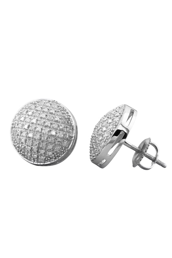 Collection Round White Diamond Concave Circle Shape Screwback Stud Earrings for Unisex (0.33 ctw, Color I-J, Clarity I2-I3) in 925 Sterling Silver