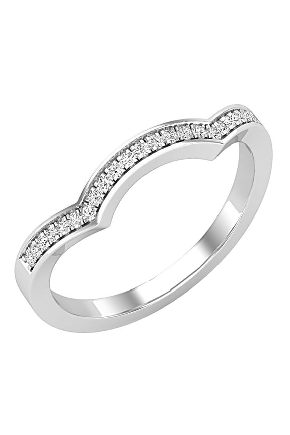 Collection 0.10 CT Round White Diamond Contour Curved Stackable Wedding Band for Women in 10K White Gold, Size 7.5