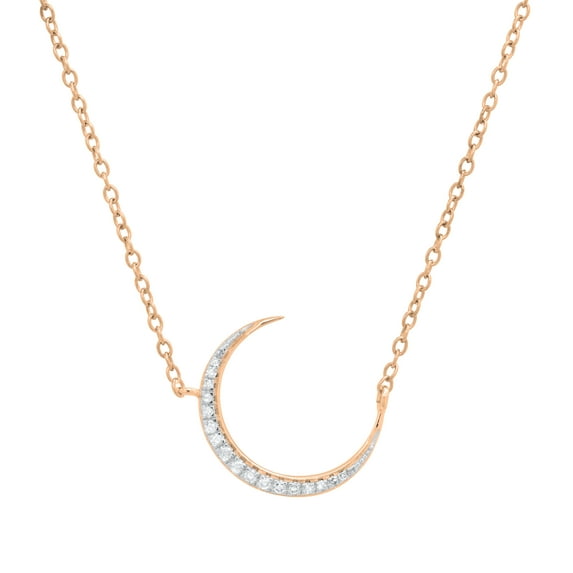 Dazzlingrock Collection Round White Diamond Crescent Moon Pendant for Women with 18 Inch Gold Chain (0.11 ct. Color I-J, Clarity I2-I3) in 10K Rose Gold