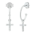 thumbnail image 1 of Dazzlingrock Collection Round White Diamond Cross Charm Pushback Drop Earrings for Women (0.12 ctw, Color I-J, Clarity I2-I3) in 10K White Gold, 1 of 5