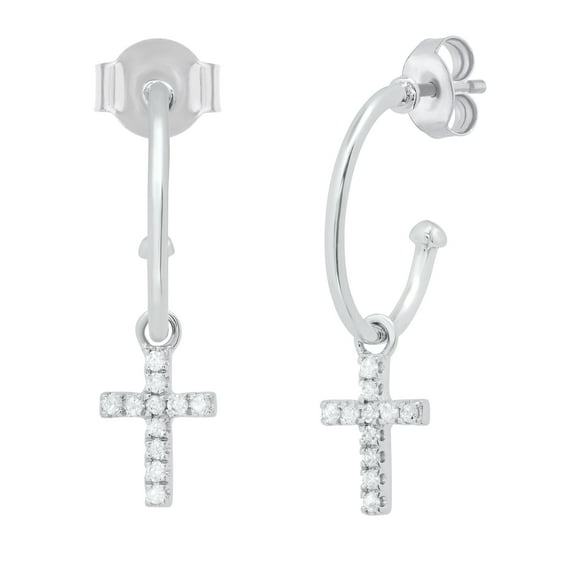 Dazzlingrock Collection Round White Diamond Cross Charm Pushback Drop Earrings for Women (0.12 ctw, Color I-J, Clarity I2-I3) in 10K White Gold