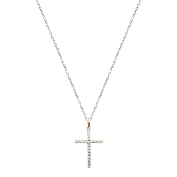 Dazzlingrock Collection Round White Diamond Cross Pendant for Women with 18 Inch Silver Chain (0.30 ctw, Color I-J, Clarity I1-I2) in 14K Rose Gold