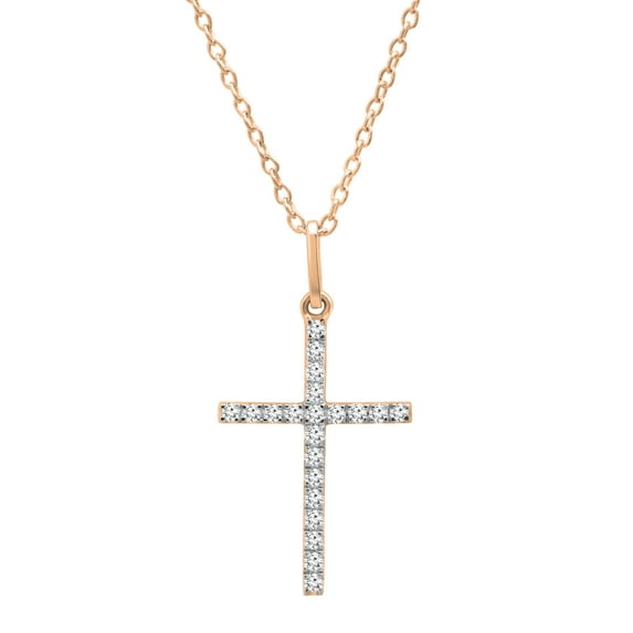Dazzlingrock Collection Round White Diamond Cross Religious Pendant for Her with Gold Chain (0.25 ctw, Color I-J, Clarity I1-I2) in 18K Rose Gold