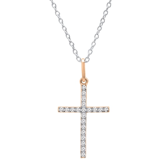 Dazzlingrock Collection Round White Diamond Cross Religious Pendant for Her with Silver Chain (0.25 ctw, Color I-J, Clarity I2-I3) in 10K Rose Gold