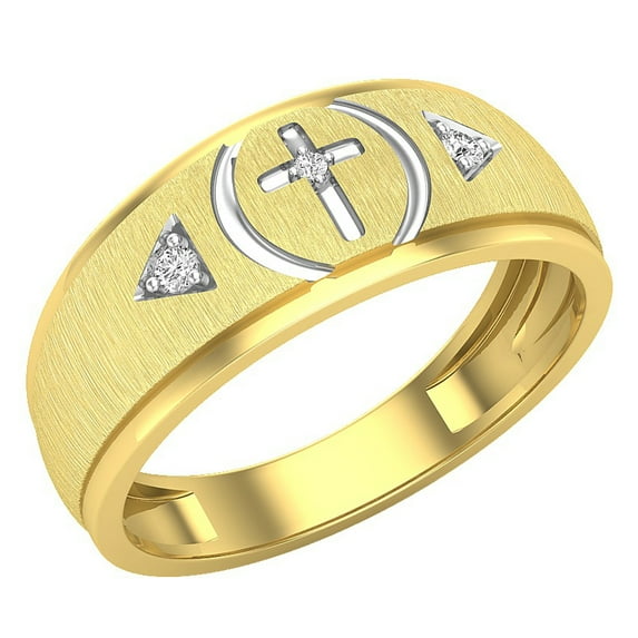 Dazzlingrock Collection Round White Diamond Cross Wedding Band Ring for Men (0.06 ctw, Color I-J, Clarity I2-I3) in Yellow Gold Plated Sterling Silver, Size 11.5