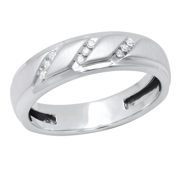 Dazzlingrock Collection Round White Diamond Diagonal Tripple Row Slant Anniversary Wedding Band for Men (0.10 ctw, Color I-J, Clarity I2-I3) in 10K White Gold, Size 9.5