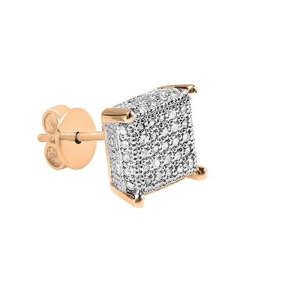 Dazzlingrock Collection Round White Diamond Dice Shape Pushback Iced Stud Earring for Men (1Pc Only, 0.28 ctw, Color I-J, Clarity I1-I2) in 14K Rose Gold