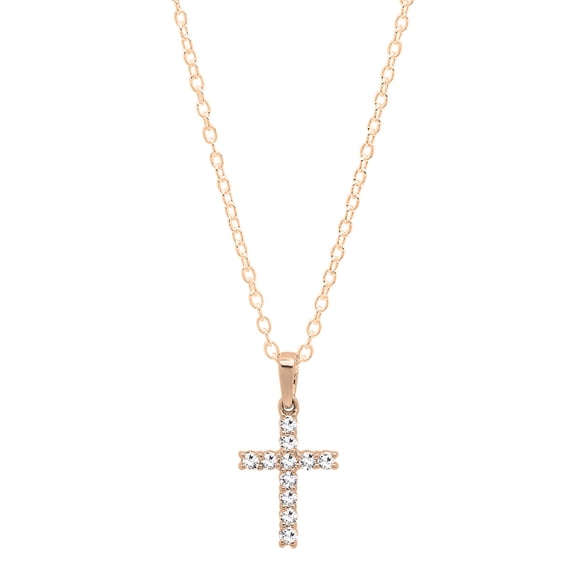 Dazzlingrock Collection Round White Diamond Divine Cross of Jesus Pendant for Women with 18 Inch Gold Chain (0.15 ctw, Color I-J, Clarity I1-I2) in 18K Rose Gold
