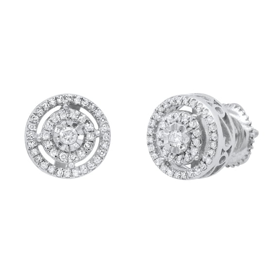 Dazzlingrock Collection Round White Diamond Double Circle Illusion Set Screwback Stud Earrings for Women (0.25 ctw, Color I-J, Clarity I2-I3) in 10K White Gold