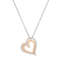 Dazzlingrock Collection Round White Diamond Double Heart Love Slider Pendant for Women with 18 Inch Silver Chain (0.20 ctw, Color I-J, Clarity I1-I2) in 14K Rose Gold