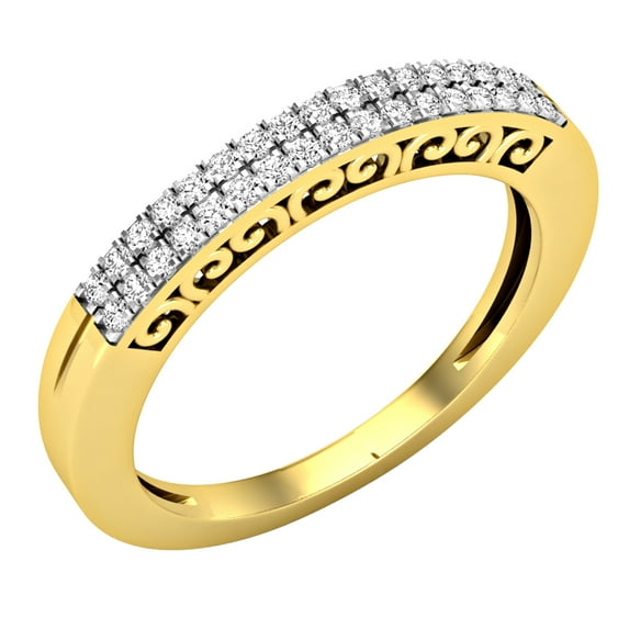 Dazzlingrock Collection Round White Diamond Double Row Wedding Band for Women (0.20 ctw, Color I-J, Clarity I1-I2) in 18K Yellow Gold, Size 5