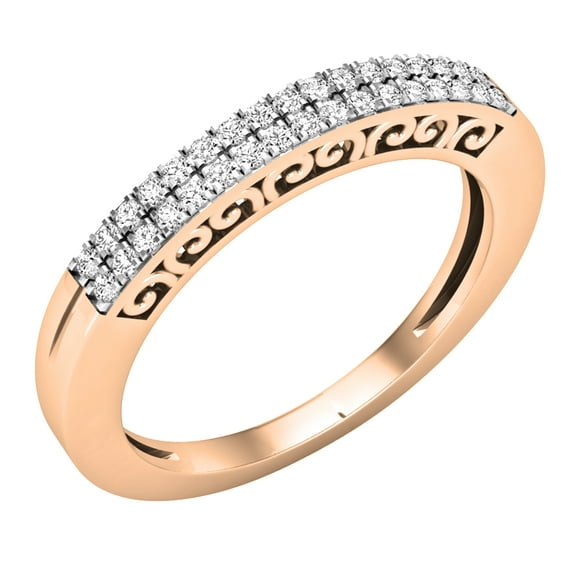 Dazzlingrock Collection Round White Diamond Double Row Wedding Band for Women (0.20 ctw, Color I-J, Clarity I2-I3) in 10K Rose Gold, Size 8.5
