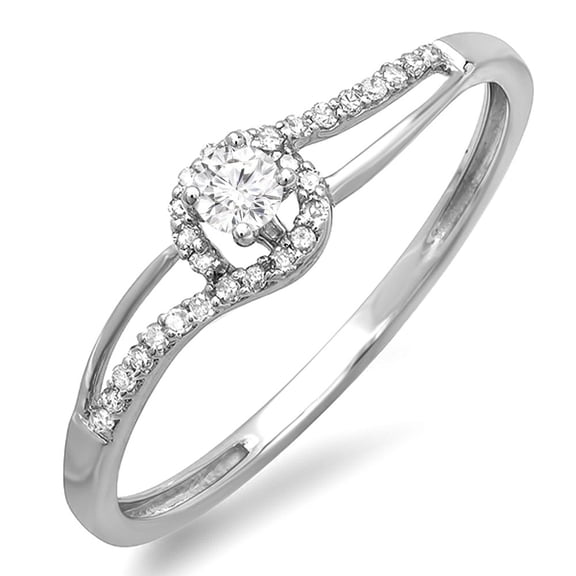 Dazzlingrock Collection Round White Diamond Engagement Bridal Promise Ring for Women (0.16 ctw, Color I-J, Clarity I2-I3) in 10K White Gold, Size 7