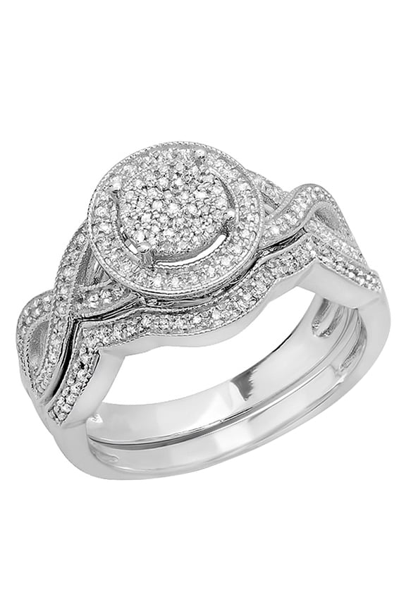 Collection Round White Diamond Engagement Ring Set for Women (0.50 ctw, Color I-J, Clarity I2-I3) in 925 Sterling Silver, Size 4.5