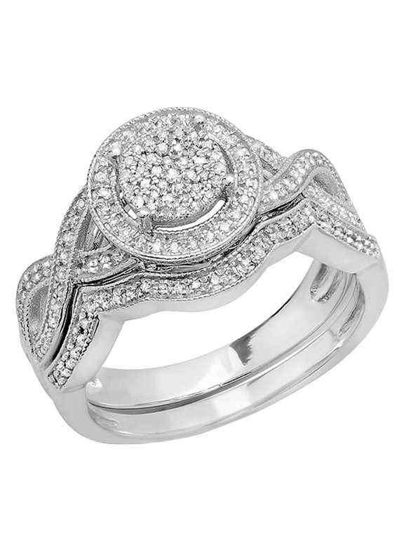 Collection Round White Diamond Engagement Ring Set for Women (0.50 ctw, Color I-J, Clarity I2-I3) in 925 Sterling Silver, Size 5.5