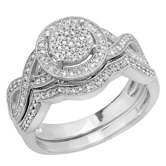 Dazzlingrock Collection Round White Diamond Engagement Ring Set for Women (0.50 ctw, Color I-J, Clarity I2-I3) in 925 Sterling Silver, Size 6.5