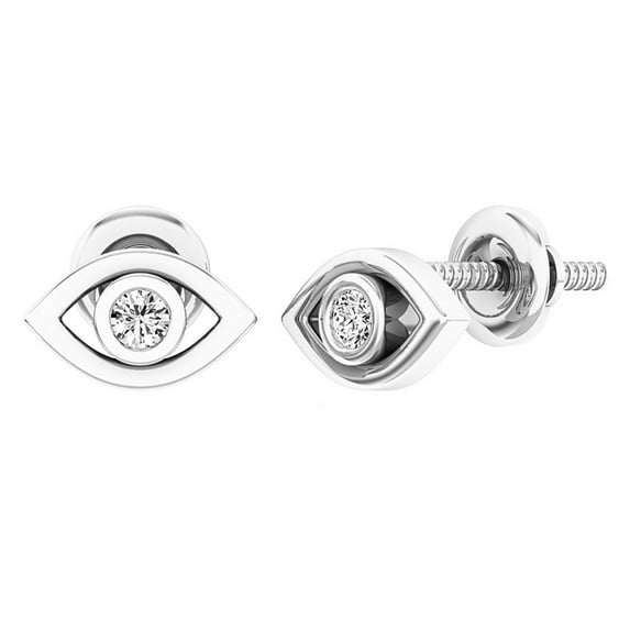Dazzlingrock Collection Round White Diamond Evil Eye Screwback Stud Earrings for Women (0.08 ctw, Color I-J, Clarity I2-I3) in 925 Sterling Silver