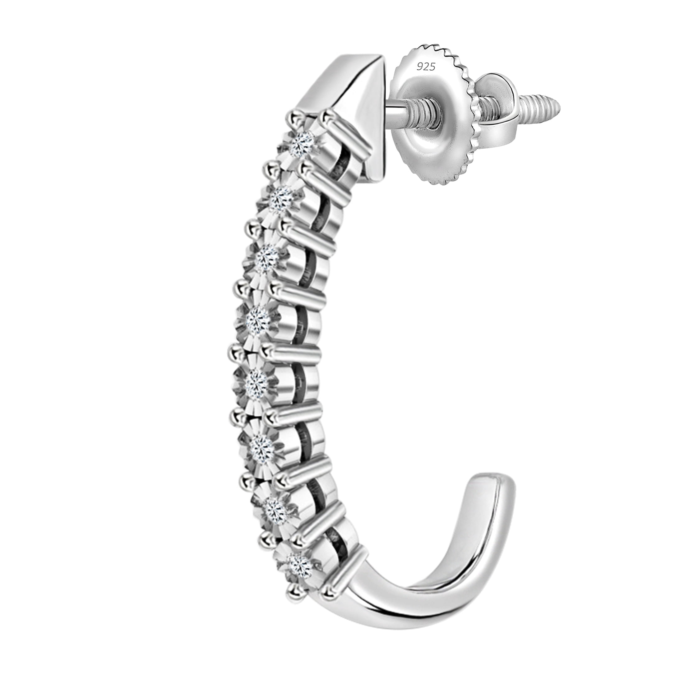 Dazzlingrock Collection 0.07 Ctw Natural Round White Diamond J Shaped Classic Hoop Earring (1Pc Only) for Women in 925 Sterling Silver in Screw Back