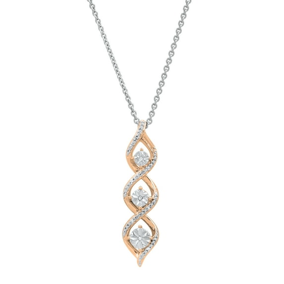 Dazzlingrock Collection Round White Diamond Fashion 3 Stone Swirl Infinity Pendant for Women with 18 Inch Silver Chain (0.05 ct, Color I-J, Clarity I1-I2) 14K Rose Gold