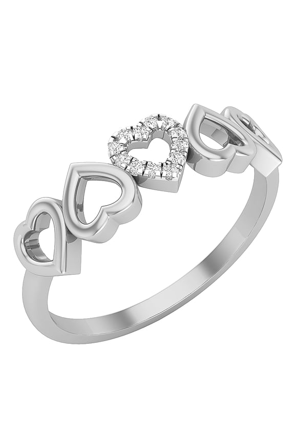 Collection Round White Diamond Five Hearts Promise Engagement Ring for Women (0.05 ctw, Color I-J, Clarity I1-I2) in 14K White Gold, Size 5