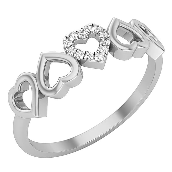 Dazzlingrock Collection Round White Diamond Five Hearts Promise Engagement Ring for Women (0.05 ctw, Color I-J, Clarity I2-I3) in 925 Sterling Silver, Size 5