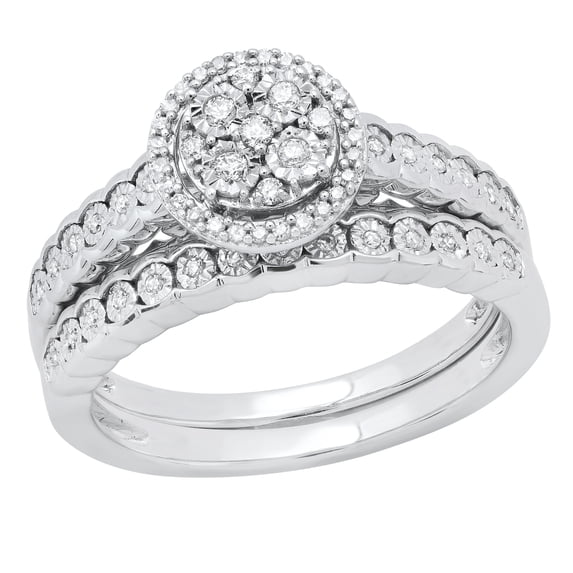 Dazzlingrock Collection Round White Diamond Flower Cluster Style Wedding Ring Set for Women (0.25 ctw, Color I-J, Clarity I2-I3) in 925 Sterling Silver, Size 8.5