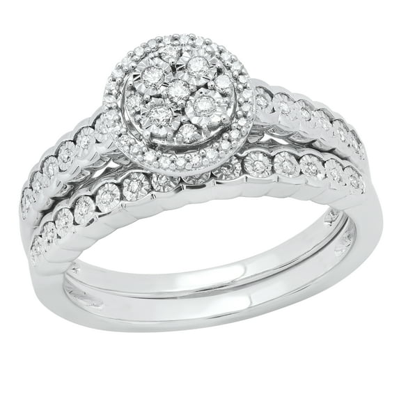 Dazzlingrock Collection Round White Diamond Flower Cluster Style Wedding Ring Set for Women (0.25 ctw, Color I-J, Clarity I2-I3) in 925 Sterling Silver, Size 9