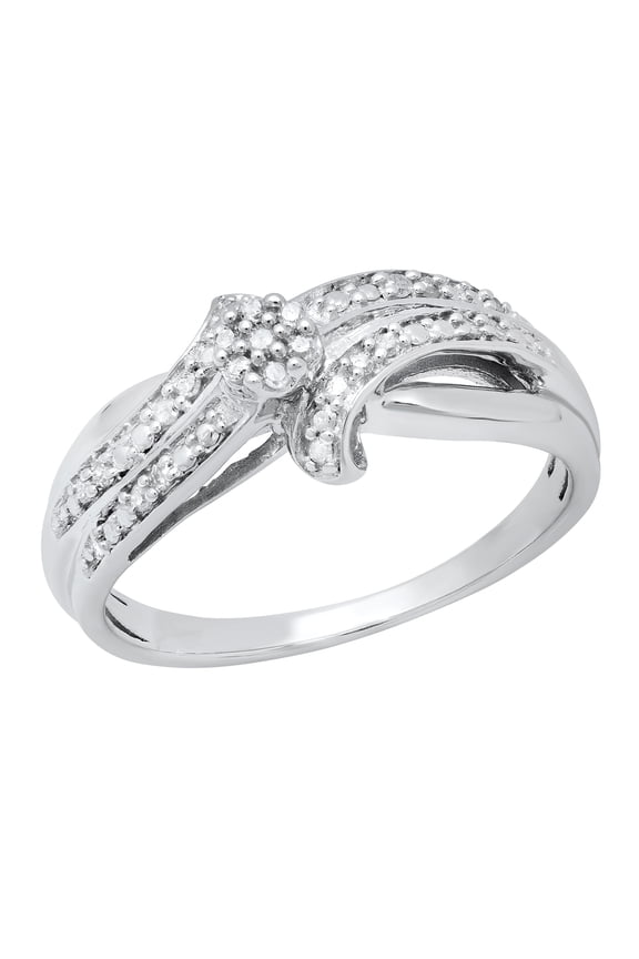 Collection Round White Diamond Flower Cluster Wave Engagement Ring for Women (0.11 ctw, Color I-J, Clarity I2-I3) in 925 Sterling Silver, Size 10