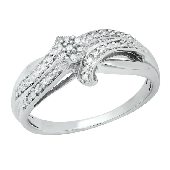 Dazzlingrock Collection Round White Diamond Flower Cluster Wave Engagement Ring for Women (0.11 ctw, Color I-J, Clarity I2-I3) in 925 Sterling Silver, Size 8