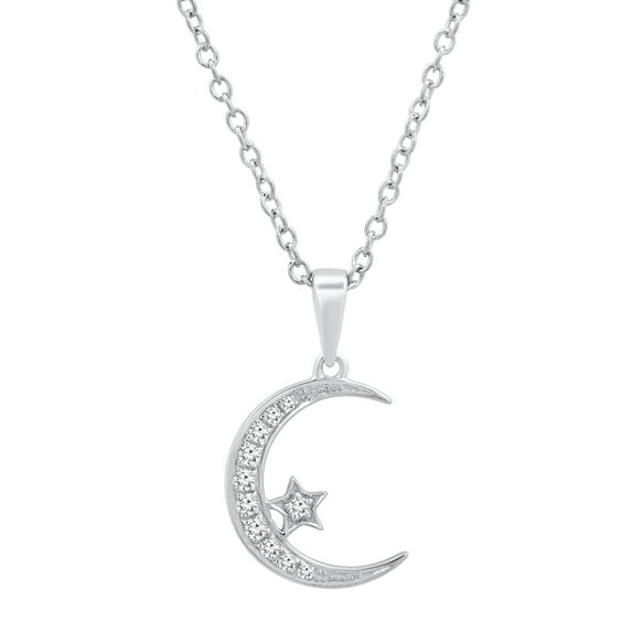 Dazzlingrock Collection Round White Diamond Half-Moon & Star Pendant with 18 Inch Silver Chain for Women (0.15 ctw, Color I-J, Clarity I1-I2) in 18K White Gold