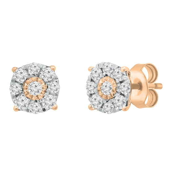 Dazzlingrock Collection Round White Diamond Halo Illusion Pushback Stud Earrings for Women (0.27 ctw, Color I-J, Clarity I1-I2) in 14K Rose Gold
